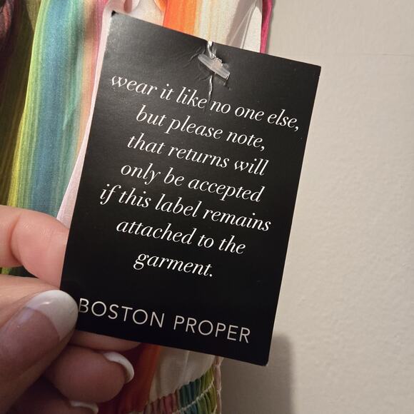 Boston Proper NWT Rainbow Stripe Maxi Dress Womens SM Tie Neck Colorful Boho - Picture 5 of 16